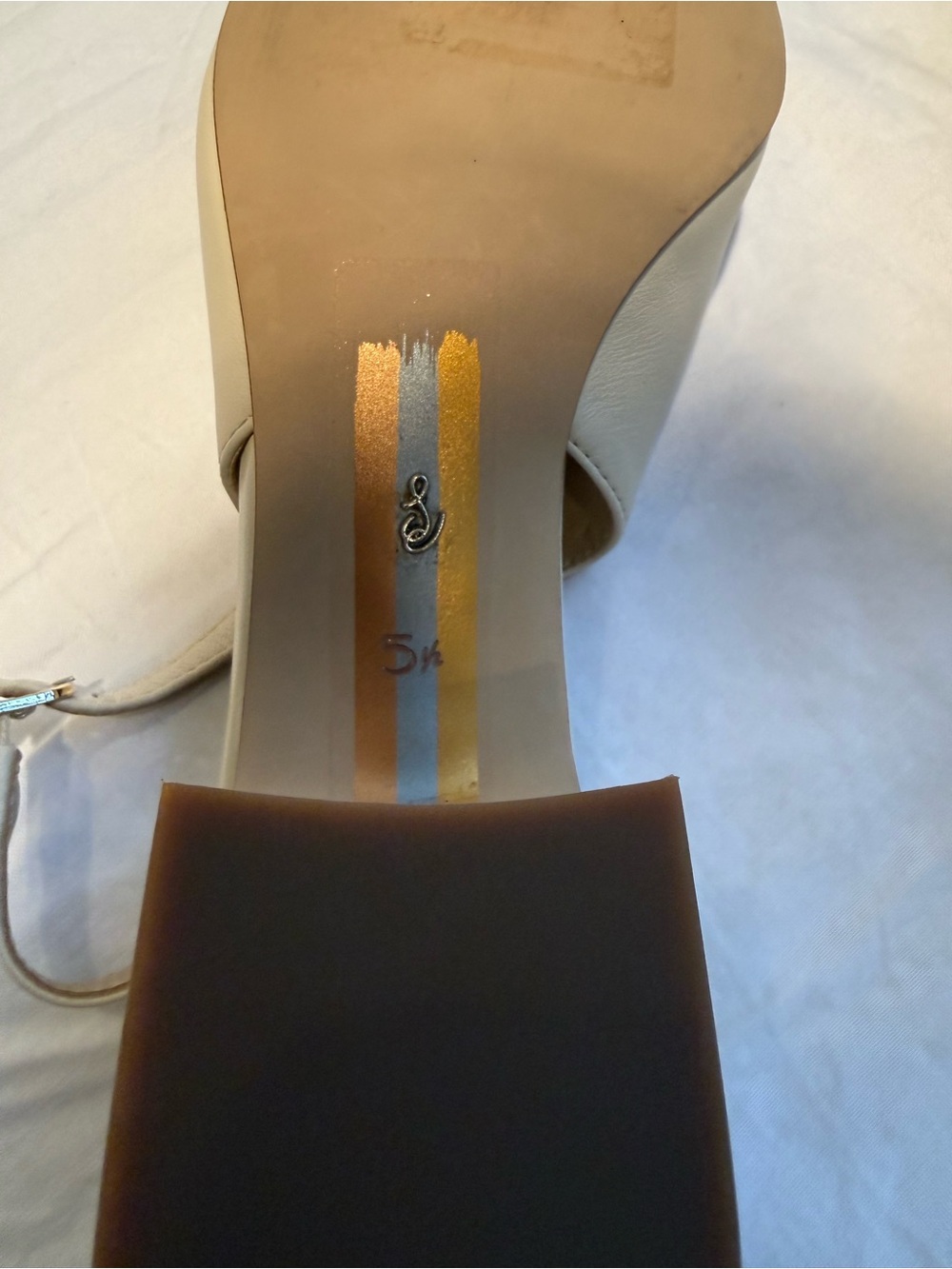 Sam Edelman Leather Cream Slingback Block Heels Sz 5.5 Ivory Square Toe Pumps - Picture 12 of 13